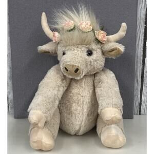 Highland Cow Plush Stuffed Animal Soft Toys Sounds Moos Pink Flowers